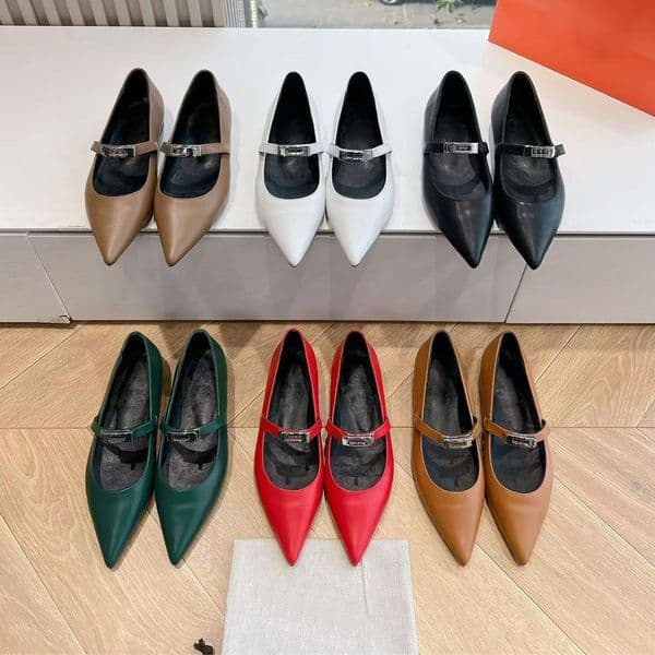 top quality Silver button Pointed toes Ballet flats Mary Jane shoes with strap Flat loafers Dress shoes slip on Real leather Luxury designer shoe holiday shoes