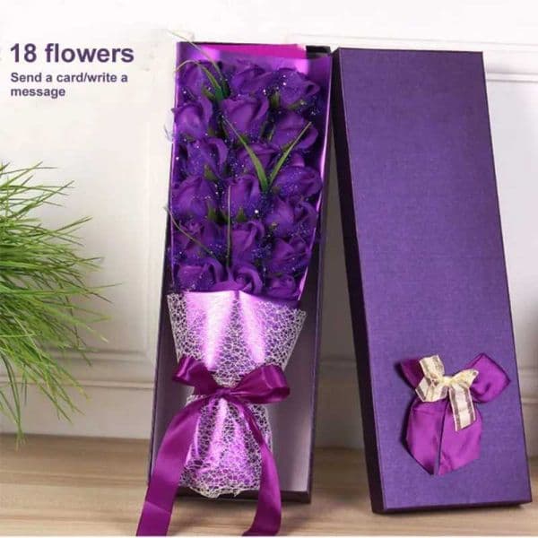 1 Handmade Rose Soap Flower Bouquet 18 Snow Gauze Fake Flower Gift Box Valentines Day Mothers Day Gift Decoration W250104