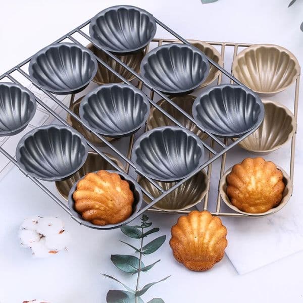 9 Grids Carbon Steel Golden Shell Scallop Mold DIY Cookies Cake Mold Madeleine Pan Baking Tray Bakeware for Kitchen Pastry Tools