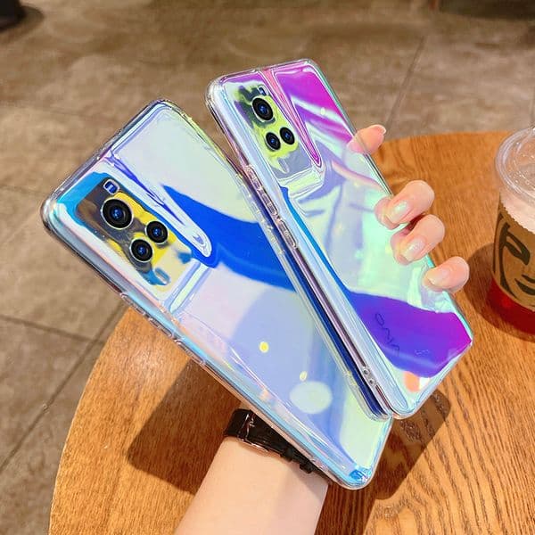 2025 Clear Blue Ray Laser Aurora Case For Samsung Galaxy S24 Ultra S22 S21 S23 FE S20 Plus A55 A35 Shockproof Transparent Soft Cover