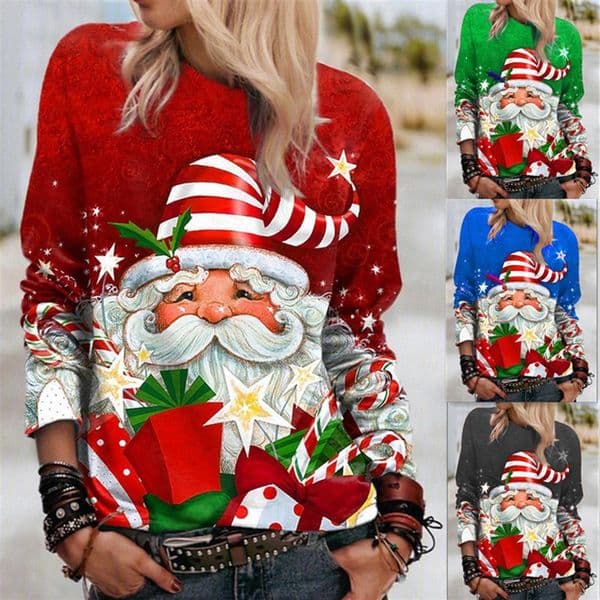 New Model With Free Shipping Women's New Top Loose Round Neck Printed Long Sleeved T-shirt