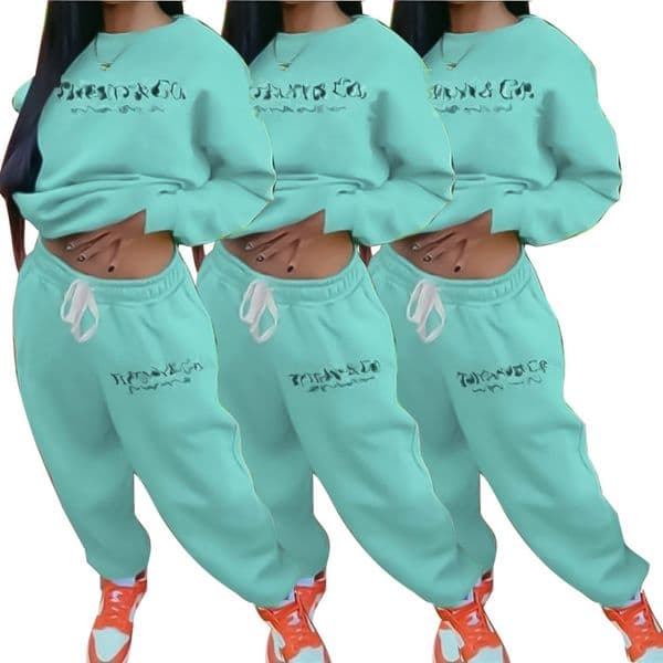Sporty Tracksuits Women Fashion Print Sweatshirt Top and Pants Set Outfits Free Ship