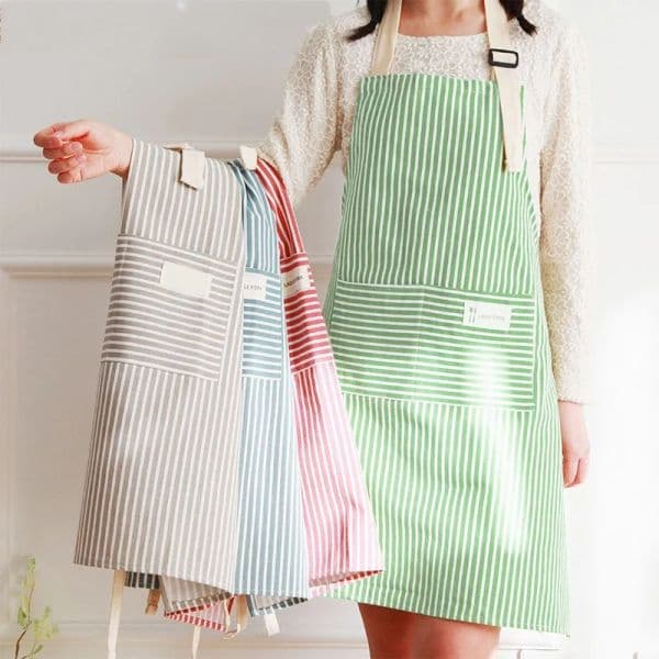 Cotto Linen Striped Apron With Thin Cotton Fabric Waistband For Stain Oil Resistance Coffee Overalls Apron Kitchen Accessories