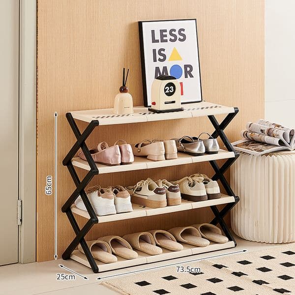Widened Multi-Functional Creamy 4-Layer Shoe Rack