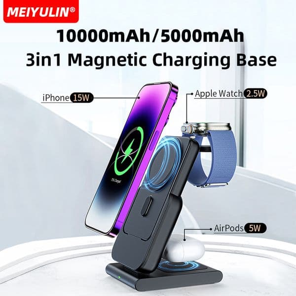 10000mAh Magnetic Power Bank 15W Wireless 2025 Fast Charging Stand for Apple iWatch 5000mAh External Battery iPhone 15 Samsung Xiaomi