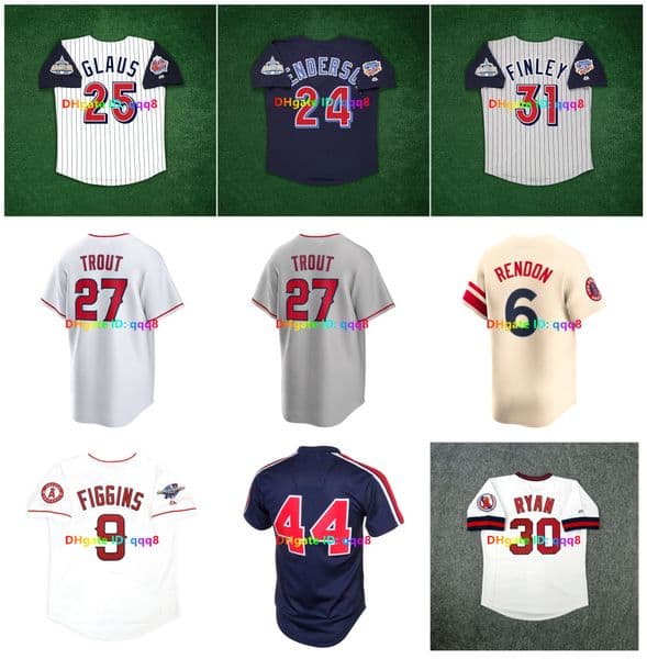 Rickey Henderson 1997 LA Anaheim Troy Glaus Angel Custom Baseball Jerseys Mike Trout Chone Figgins Tim Salmon Nolan Ryan Reggie Jackson Jo Adell Men Women Kids Size