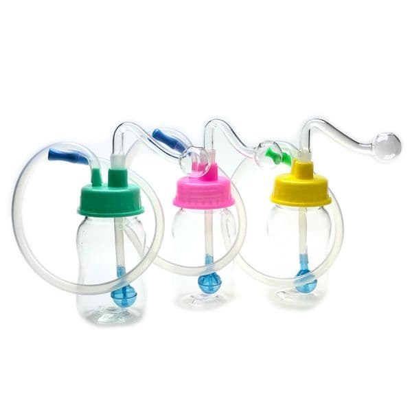 4.3 Inch Oil Burner Bong Glass Smoking Pipes with Plastic Feeder Style Silicone Straw Tube Oil Burner Pipes