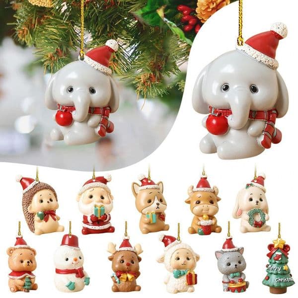 Christmas Hanging Decoration Cute 3D Animal Elephant Design Santa Tree Elk Bear Cat Bunny Sheep Ornament Mini Decoration Gifts