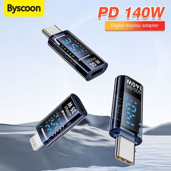 140W/35W OTG USB C To Type C Adapter Lightning Output Digital Display Fully Transparent Adapter For iPhone 15 14 13 12 Pro Max