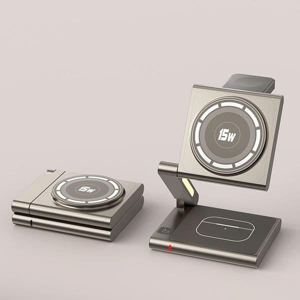 4 in 1 Wireless Charger with LED Light for iphone 16 15 14 13 12 11 15W Magnetic Wireless Fast Charger Apple Watch 3W Chargers 5W Airpods Charging Station Phone Fold Stand