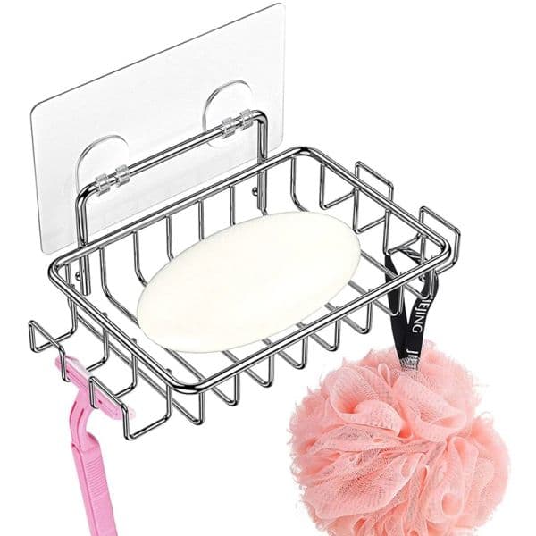 Wall-mounted Soap Dish Holder Punch-free 304 Stainless Steel Drain Soap Box Bathroom Portable Self-adhesive Soap Storage Rack