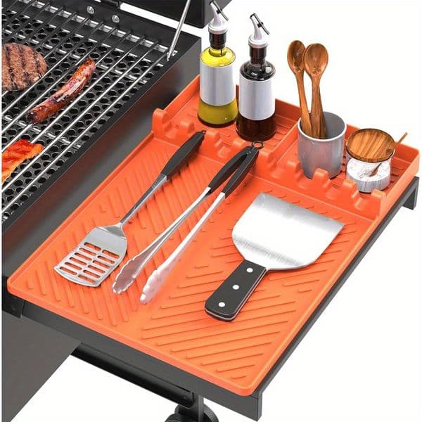 Silicone Grill Mat Compatible with Blackstone, Silicone Griddle Tools Mat with Drip Pad, Spatula Mat for Outdoor Grill Kitchen C
