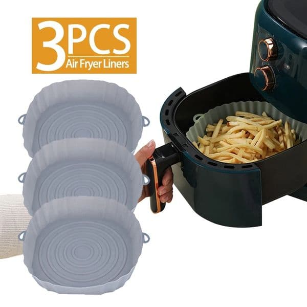 3Pcs Air Fryer Silicone Basket Silicone Mold Airfryer Oven Baking Tray Pizza Fried Chicken Basket Reusable Pan Liner Accessories