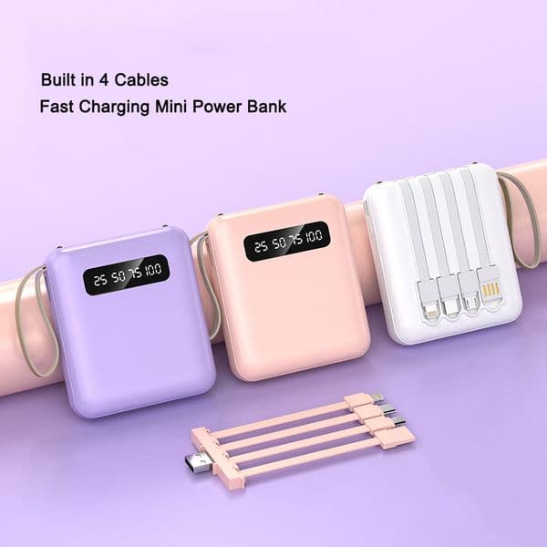 Mini Power Bank Fast Charge Large Capacity 20000mAh Mirror Screen Portable Powerbank With Cable for iPhone Xiaomi 2025 14 Samsung S23