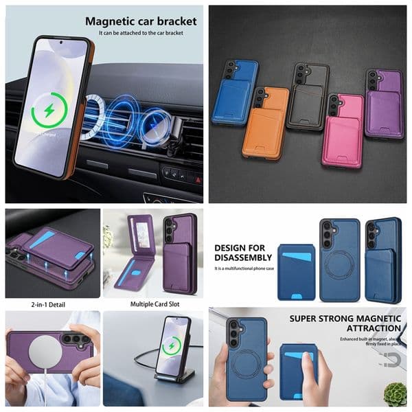Pocket Pack Leathe Wallet Cases Fo Iphone 17 Ai 16 Po Max 15 plus 14 13 12 11 Samsung S25 Ulta S24 FE Magnet Wieless Chaging ID Cad Slot Phone Back