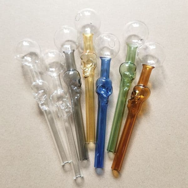 Skull head Thick Clear Glass Burner Tube Pipe somking pipes handcrafts