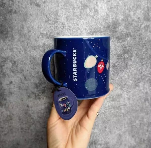 Starbucks 12oz Premium Blue Ceramic Coffee Cup Mug with Starry Sky Pattern
