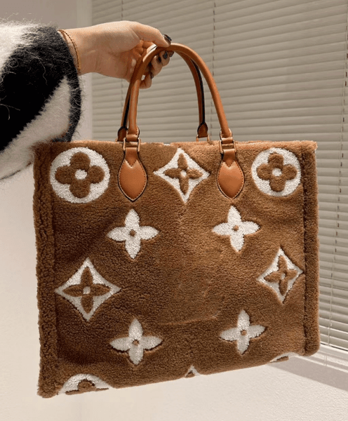 2025 Winter Teddy Waist Bag for Women & Men, Soft Furry Bumbag with Floral Pattern, Cotton Fabric & Leather, Black & White