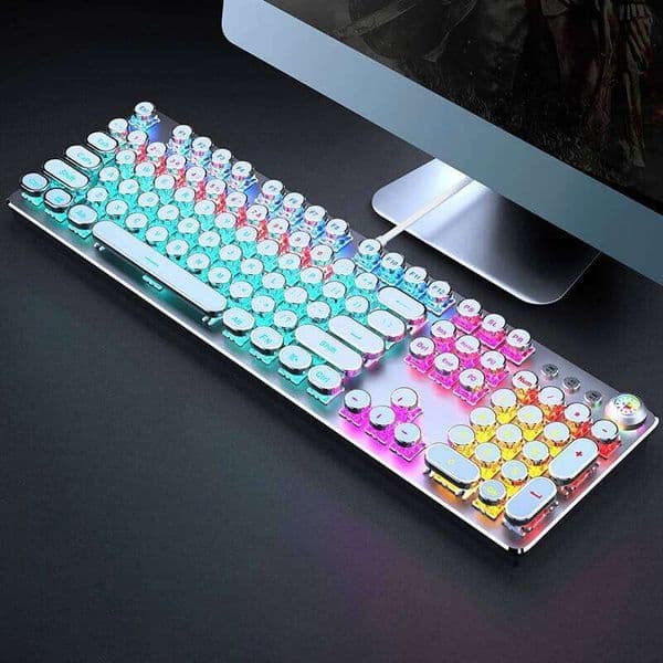 EWEADN Retro Punk Typewriter Mechanical Gaming Keyboard, All-Metal Panel 104 Key, USB Wired, Gaming/Office, Windows Laptop/Pc