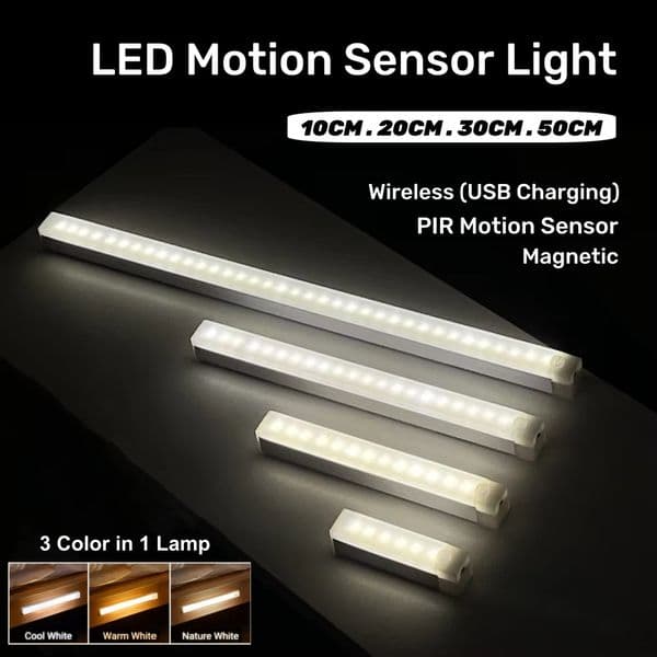 Rechargeable Motion Sensor LED Night Light Wireless Under Cabinet Lamp for Kitchen Wardrobe Stairs Closet Light