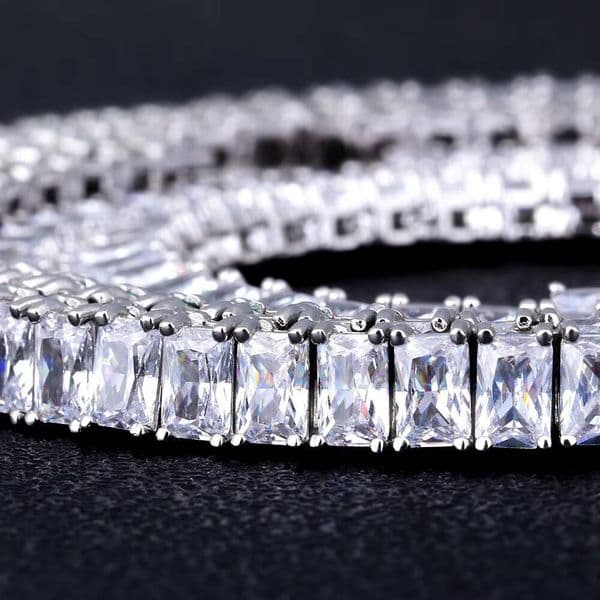 KRKC CO Mens Hip Hop White Gold Iced Out Tennis Necklace CZ Zircon Stone Tennis Necklace Jewelry