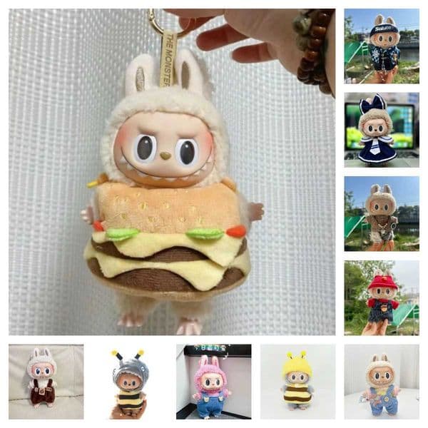 Mini Plush Dolls Clothes Outfit Accessories for Korea Kpop EXO Labubu V1 V2 Idol Dolls Hamburger Overalls DIY Clothing Set Gift XJ250802