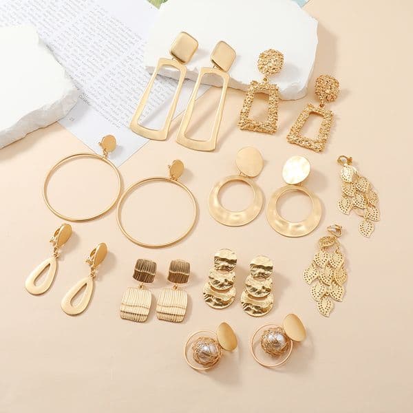 Fashionable Exaggerated Alloy Geometric Women's Earrings With Free Shipping Designer Luxury Jewelry Electroplated Matte Gold Ear Clip Accessories