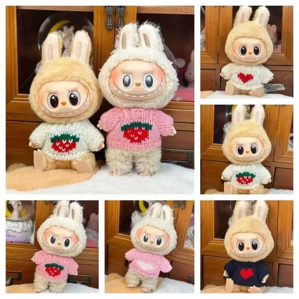 17CM Labubu Baby Clothes Cute Top Sweater Outfit Doll Strawberry Sweater Autumn Winter for Labubu Cloth XJ250802