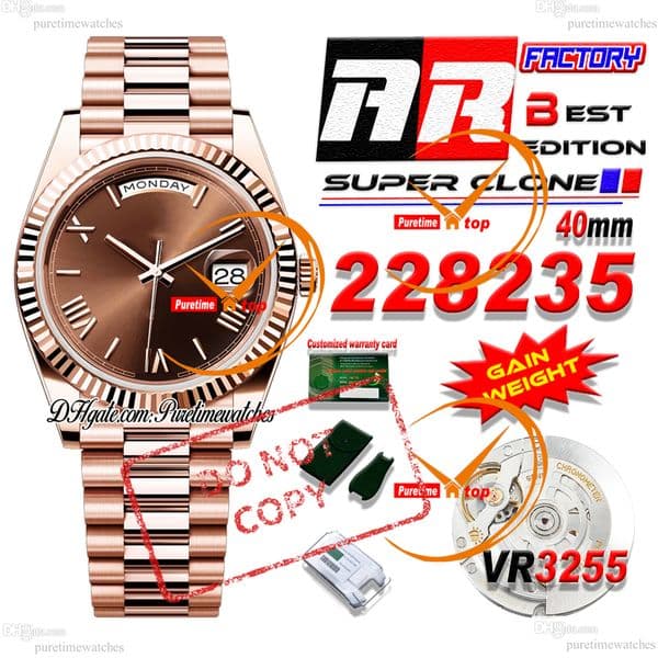 DayDate 228235 VR3255 Automatic Mens Watch ARF V3 40mm Rose Gold Brown Roman Dial 904L Steel President Bracelet (Gain Weight) 184g With Card Puretimewatches C07