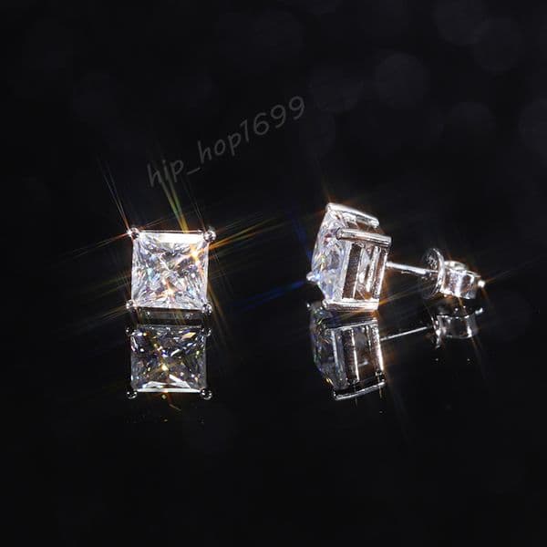 RTS Fashion Princess Cut Moissanite Earrings Fine Jewelry Men Women Hip Hop Earrings S925 Silver Moissanite Stud Earrings