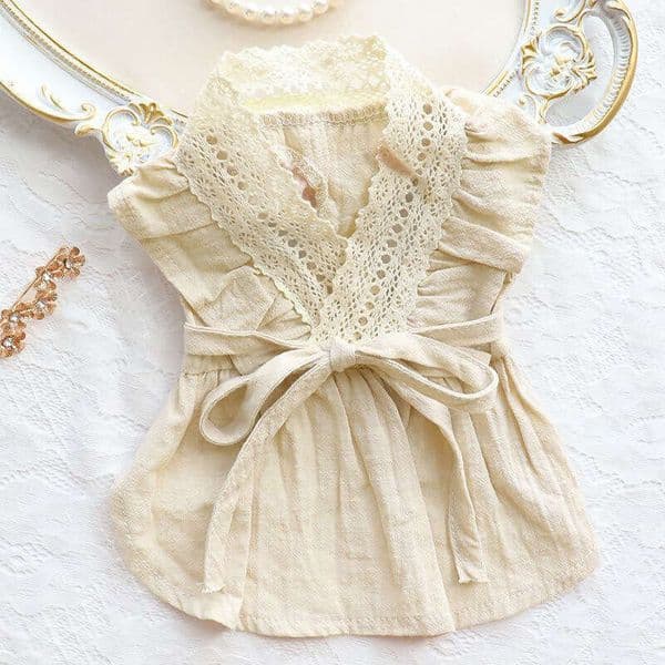 New Dog Clothes Summer Thin Cat Princess Dress Korean Style Cotton Linen Lace Small Dogs