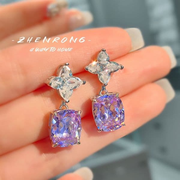 Free Shipping 2025 New Designer Jewelry High-end Ice Flower Cut Earrings High Carbon Diamond Stud Earrings Jewelry Purple Diamond Earrings High-end Earrings