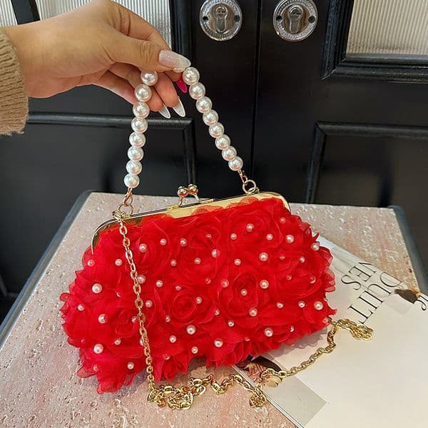 Luxury Brand Designer Bag European And American New Style Rose Pearl Evening Chain Bag Banquet Handbag Cheongsam Evening Wear Versatile Crossbody Bag