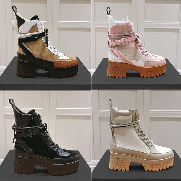 Women Martin Boots Designer Winter Boots Leather Desert Boots Platform Cowboy Boot Fashion Ankle Boot High Heel With Belt 013