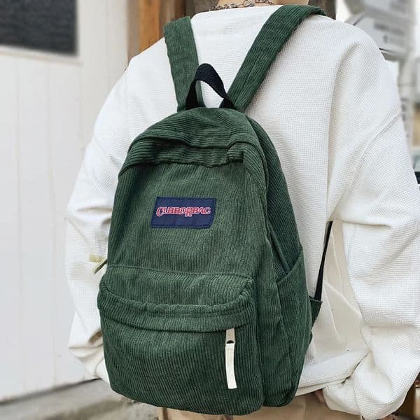 Vintage Corduroy Green School Bag Men Women Laptop College Backpack Cool Lady Student Fashion Female Travel BookBag 250801