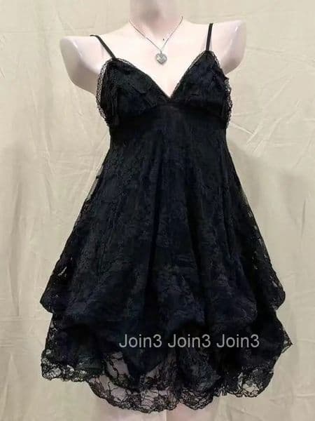 Japanese Vintage Style Strap Dress Women Korean Fashion Black Lace Cami Dresses Summer Sweet Patchwork New One Piece Dress