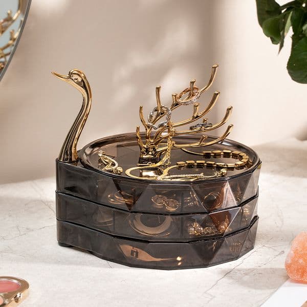 Swan Large Capacity Multi-layer Necklace Transparent Earring Jewelry Storage Box