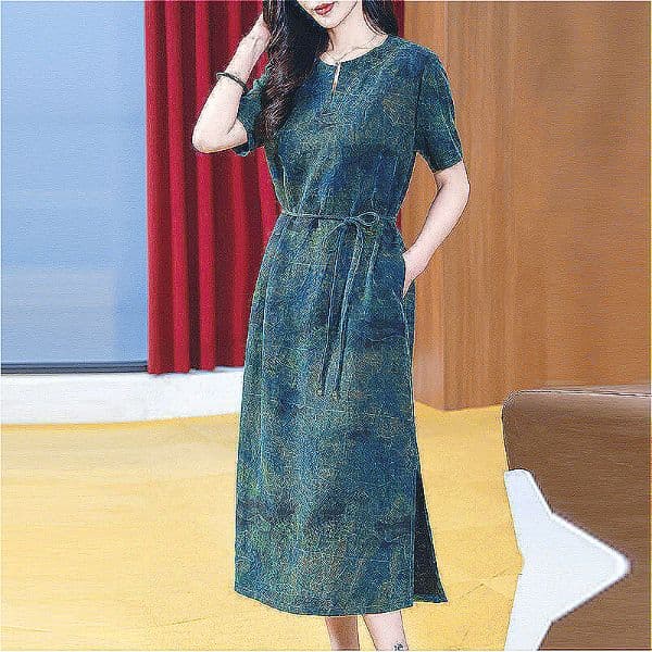 334 High-end tie-dyed Xiangyun yarn dress for women Spring and summer new style silk loose slim lace-up mulberry silk long skirt
