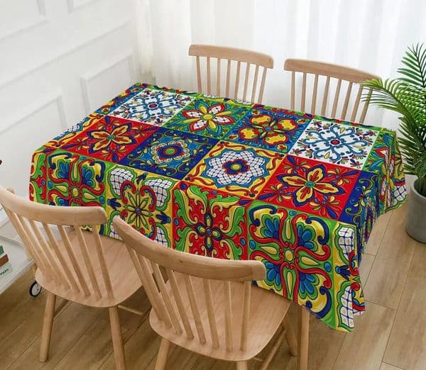 2026 Mexican Talavera Ceramic Tile Rectangle Holiday Party Decorations Reusable Waterproof Tablecloth Kitchen Table Decor 250804