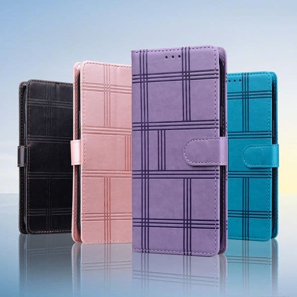 Square Lines PU Leather Wallet Cases For Iphone 17 Air 16E 16 15 14 Plus 13 Pro MAX 12 11 8 7 Vertical Holder Credit ID Card Slot Cash Pocket Book Kickstand