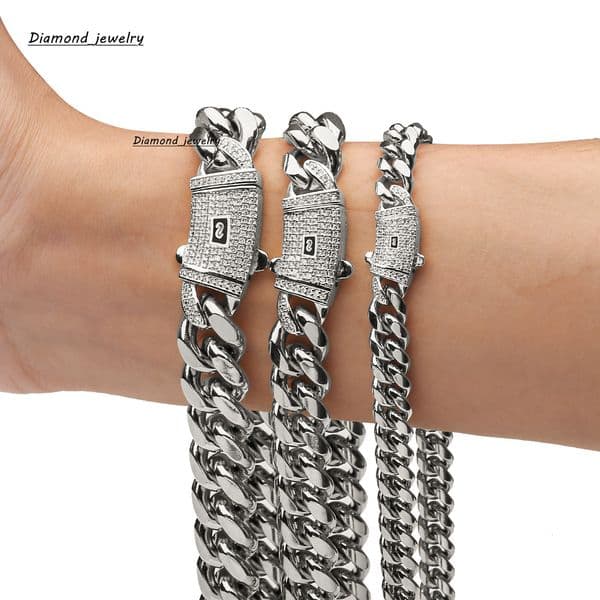 6MM/8MM/10MM/12MM/14MM Width Hip Hop 14K 18K Gold Plated Stainless Steel Cuban Chain Bracelet Hip Hop Monaco Chain Necklace