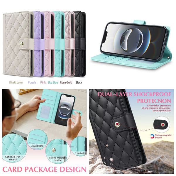 S25 FE Checkered PU Leather Wallet Cases For Samsung S24 Ultra S23 Plus A17 A06 A26 A16 A56 A36 Fashion Square Diamond Grain Cash Card Slot ID Holder Flip Cover