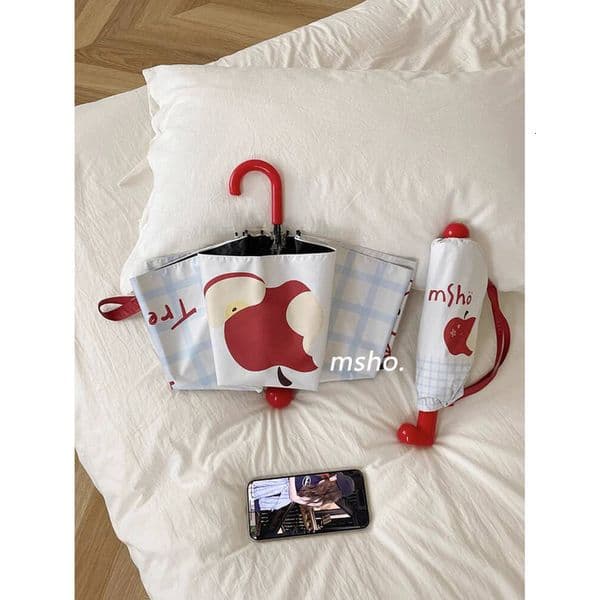msho Little Boots~ Red Nose Hook for Girls Ins Style Dual-use and Rain High Appearance Sun Umbrella UV Protection