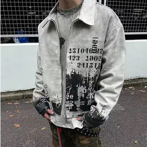 2025 New Designer Streetwear, Washed And Painted Autumn Wind Jacket Men's And Women's Lapel Loose Clothes, Oversized Loose Coat