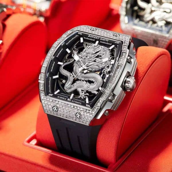 Dragon Watch Business Sport Barrel Shape 316l Stainless Steel Case Hollow Out Mechanical Watches