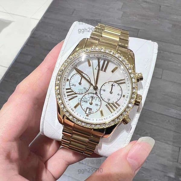 Michael Watch Michaelly Korsly watch MIKE watch MICHAEL Fashion Calendar Three-Eye Large Gold Women's Steel Band Quartz Watch 5798