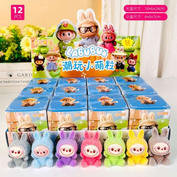 Flocked Fabric Doll Trendy Plush Cute Particle Figurine Labubu Hand Figure Blind Box