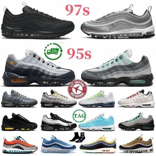2025 Designer shoes Neon 95s for men women 97s running daily outfit train sneaker Triple Black White Red Geen Blue Pink Navy mens outdoors trianers With