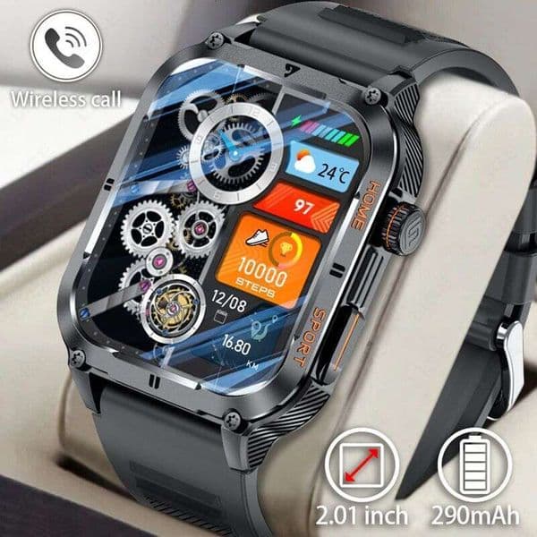 Men's Square Bluetooth Multi Function Sports Waterproof Music Weather Camera Watch