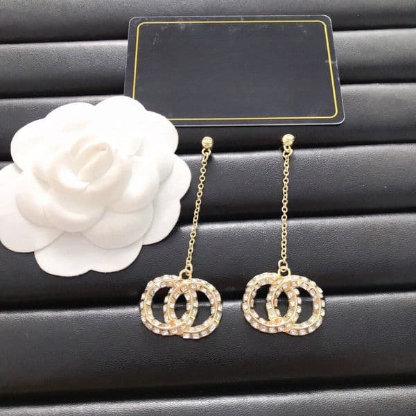 Diamond Crystal Rhinestone Earrings Designer Jewelry Brand Letters 18K Gold Plated Dangle Earrings For Women Lady Party Wedding Gift